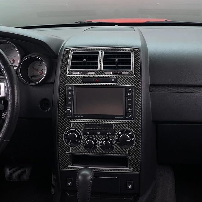 Car Center Console Panel Sticker Kit Real Quality Carbon Fiber Trim Compatible with Dodge Charger 2008 2009 2010 Premium Interior Accessories Decor Decal Style B 3pcs Black