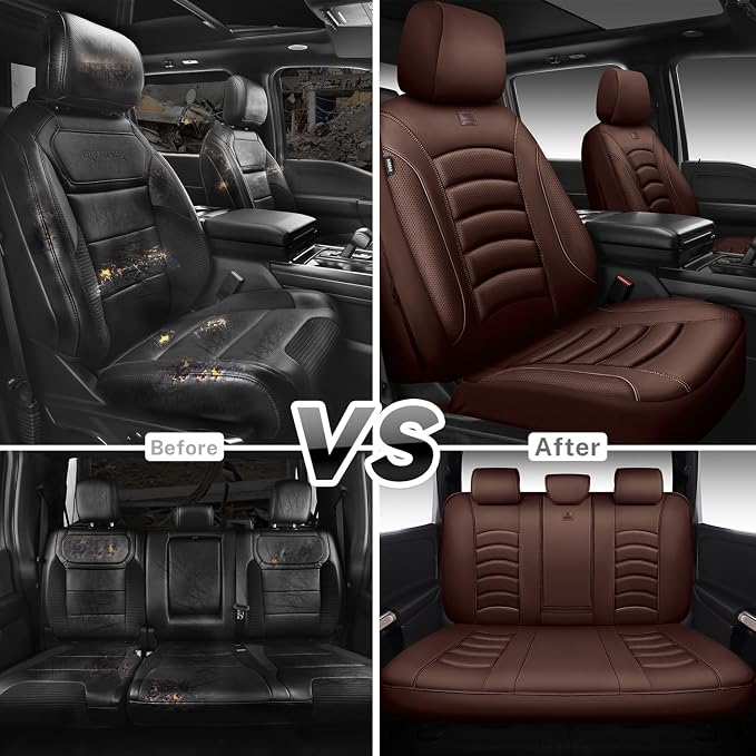 CAR PASS 3D Foam PU Leather Car Seat Covers, Universal Seat Covers Full Sets for Trucks SUV Sedan Automotive Seat Covers Armrest Airbag Compatible Waterproof Comfortable Faux Nappa Leather All Brown