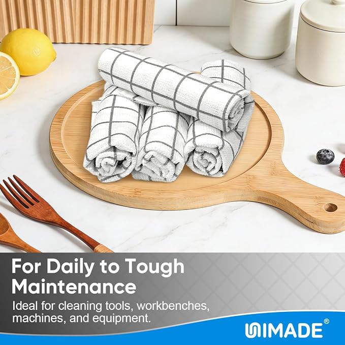 UNIMADE Microfiber Cleaning Cloths, 100 Sheets Reusable Kitchen Towels & Dish Cloths, Lint-Free Absorbent Cleaning Rags, Bulk Kitchen Cleaning Cloths for Household & Restaurant, 11" x 9", Grid Pattern