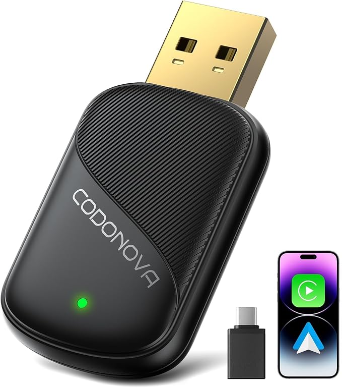 Mini Wireless CarPlay Adapter for Apple iPhone & Android Auto - Convert Wired to Wireless, Gold-Plated USB, Fast, Stable & Auto Reconnect in 5 Seconds, for OEM Wired Apple CarPlay Cars 2016+