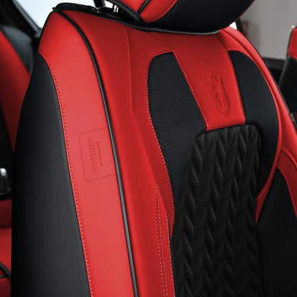 Coverado Seat Covers Full Set, 5 Seats Car Seat Cover Winter, Front and Back Seat Covers for Cars, Breathable Faux Leather Car Seat Cushion, Car Seat Protector Universal Fit for Most Cars Vans, Red