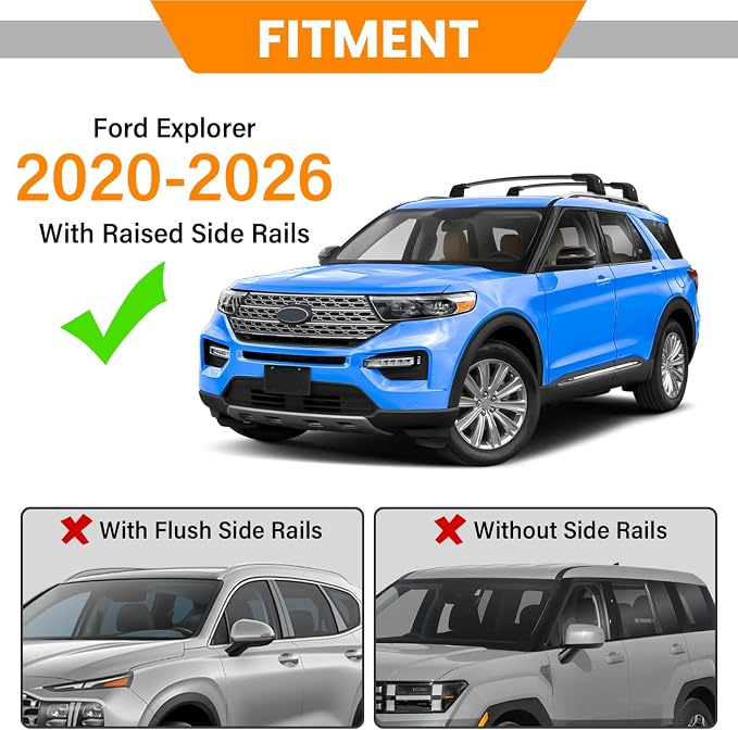 300lbs Roof Rack Cross Bars Compatible with Ford Explorer 2020-2026, Heavy Duty Aluminum Lockable Roof Rails Crossbars Rooftop Cargo Luggage Basket Carrier Bike Kayak Snowboard