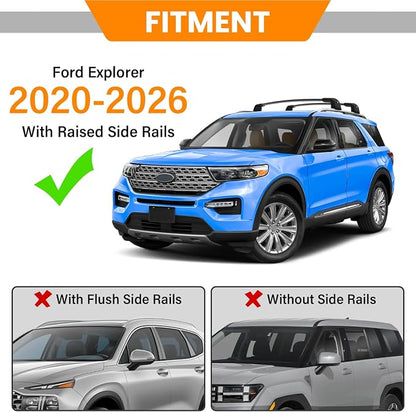 300lbs Roof Rack Cross Bars Compatible with Ford Explorer 2020-2026, Heavy Duty Aluminum Lockable Roof Rails Crossbars Rooftop Cargo Luggage Basket Carrier Bike Kayak Snowboard