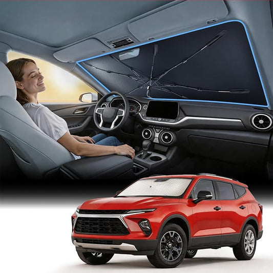 Nmoiss [Vinyl Coating Heat Shield] Windshield Sun Shade Umbrella Custom for Blazer, Protect Car from Sun Rays & Heat Damage Keep Cool and Protect Interior