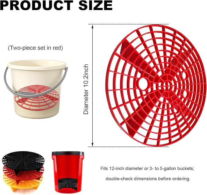 2PCS Car Wash Bucket Insert, Auto Washing Grit Trap Bucket Filter Removes Dirt & Debris, Car Dirt Guard Detailing & Cleaning Tool Fits 12 Inch Diameter or 3-5 Gallon Buckets (Red)
