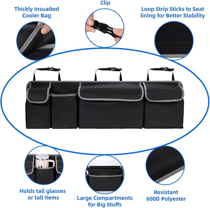 Trunk Organizer - Car Organizer, Foldable Trunk organizer for SUV/MPV/Truck, Collapsible Car Storage Bag with 4 Pockets, Black, 40.16"×11.02"