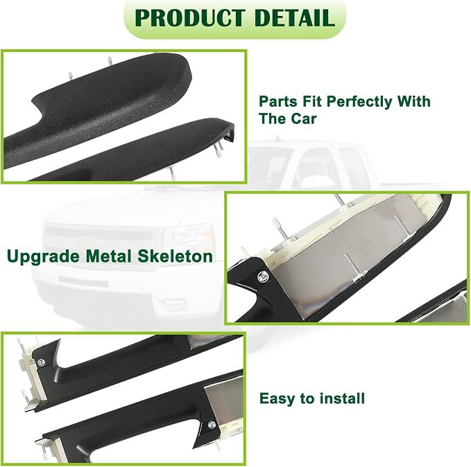 Upgraded Door Armrest Repair Kit Left Driver & Right Passenger Side Door Panel Handle Black Compatible with 2010-2014 Chevy Silverado GMC Sierra 1500 2500HD 3500HD Replaces 22818465 22818470