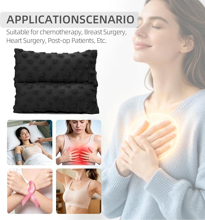 KANICER Chemo Port Pillows for Mastectomy, Pacemaker Pillow Heart Surgery Recovery Gifts，Heart Surgery Pads Bypass Breast Cancer Protectors (Black)