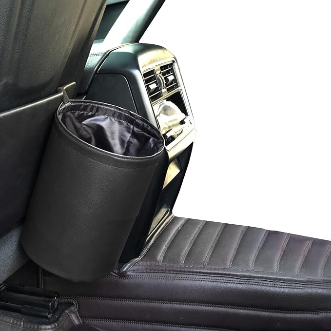 Collapsible PU Leather Car Trash Can, Waterproof Pop-Up Car Garbage Bin, Portable Multipurpose Auto Trash Container for Car Interior Accessories (Black)