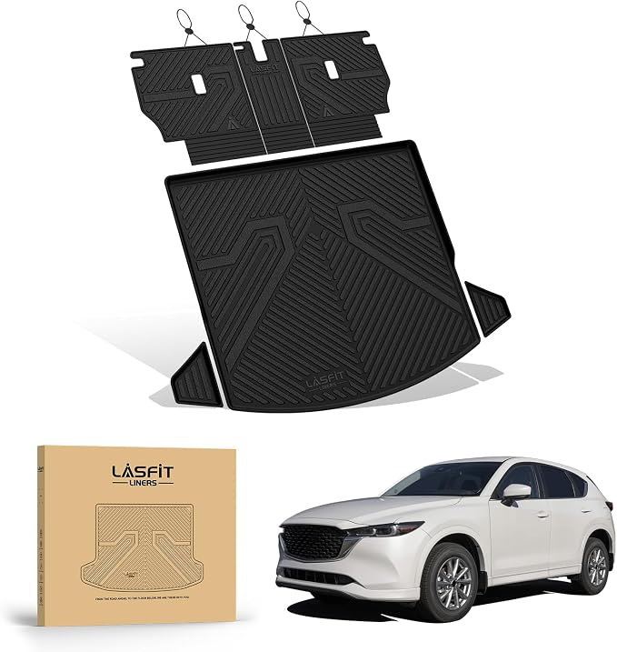 LASFIT Cargo Trunk Mat with Backrest Mats for Mazda CX5 2025 2024 2023 2022 2021 2020 2019 2018 2017 All Weather TPE Rear Cargo Liner Custom Fit Waterproof CX 5 Seat Back Mat Accessories, Black