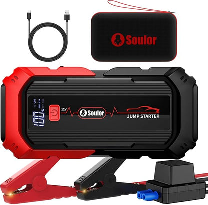 Jump Starter Battery Jumper Starter Portable Car Battery Jump Starter for Up tp All Gas & 12L Diesel, 12V 6000A Portable Jump Box with 3 Modes Flashlight and Jumper Cable