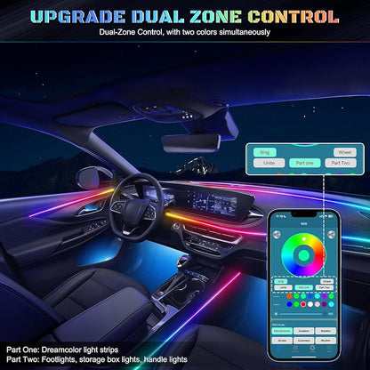 Dreamcolor Acrylic Interior Car LED Strip Light with Wireless APP, RGB 18 in 1 with 175 inches 612 LEDs Fiber Optic Strip Lights for Car, Dual Zone Symphony Neon Car Ambient Lighting