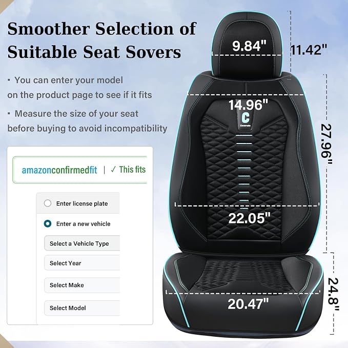 Coverado Car Seat Covers Full Set, 5 Seats Universal Seat Covers for Cars, Breathable Fabric Faux Leather Auto Seat Cushions, Front and Rear Seat Protectors Fit for Most Sedans SUV Truck, Black&Blue