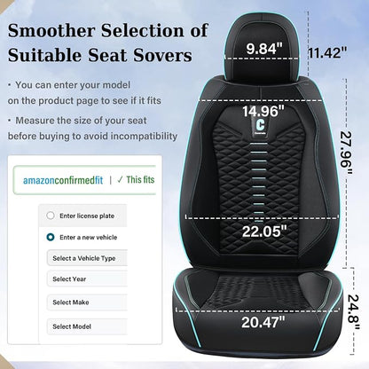 Coverado Car Seat Covers Full Set, 5 Seats Universal Seat Covers for Cars, Breathable Fabric Faux Leather Auto Seat Cushions, Front and Rear Seat Protectors Fit for Most Sedans SUV Truck, Black&Blue