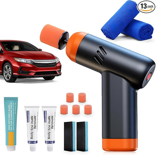 Mini Cordless Polisher for Car Detailing, 13pcs Polisher Car Care Kit with 5 Polishing Pads & Scratch Grinding Agent, Cleaning Paste, Handheld Body Repair Machine for Auto Scratch Repair Waxing