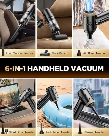 Handheld Vacuum Cleaner 26000Pa Suction with Brushless Motor, 4-in-1 Portable Mini Car Vacuum with 3 Suction Modes, Cordless Vacuum with LED Light, Type-C Charge for Car, Office Desk, Keyboards
