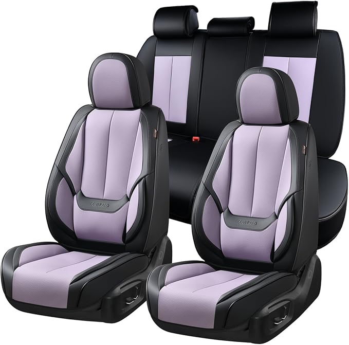 Coverado Seat Covers, Car Seat Covers Full Set, Leather Seat Covers for Cars, Car Seat Protector, Black Car Seat Covers Front Seats and Back Seats Universal Fit for Most Cars Purple