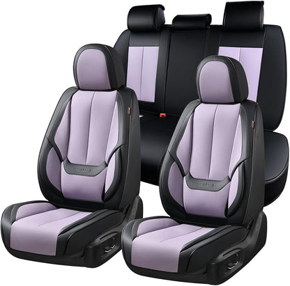 Coverado Seat Covers, Car Seat Covers Full Set, Leather Seat Covers for Cars, Car Seat Protector, Black Car Seat Covers Front Seats and Back Seats Universal Fit for Most Cars Purple
