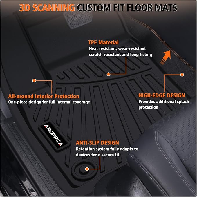 All Weather Car Floor Mats Cargo Liner with Backrest Mat for 2025 Ford Expedition Max 8 Seats (2 Row Bench Seat), TPE Rubber Liners Full Set Automotive Mats for 2025 Expedition Max Accessories