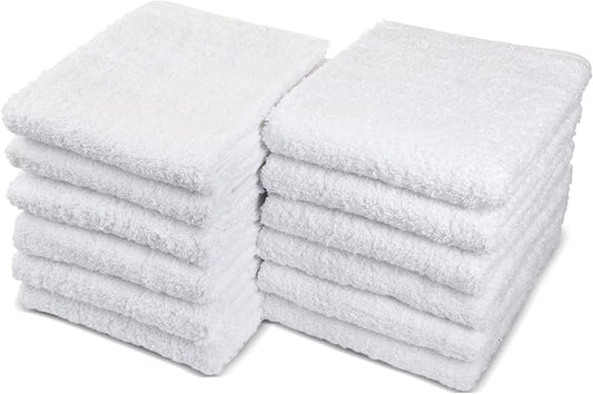 Cotton Towels for Multiple Use, 100% Ring Spun Cotton Towel Set, Heavy Duty - Super Absorbent Cleaning Towels for Car and Home - 16” X 27” (12 Pack, White)