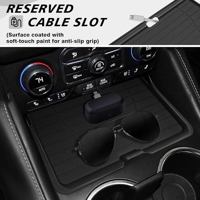 Muslogy Center Console Organizer Compatible with 2021-2023 2024 GMC Yukon & Chevy Tahoe Suburban Accessories Middle Console Storage Box & Hidden Panel Removable Cover (Not for Yukon Denali/Ultimate)