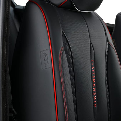 Coverado Car Seat Cover Full Set, Red Seat Covers Front Seats Back Seat Covers, Nappa Leather Waterproof, Car Seat Cushion, Car Seat Protector Universal Fit Most Cars