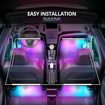 OPT7 Aura DreamColor RGB-IC LED Car Interior Light Strips, 4PC Neon Ambient Lighting Kit with APP & Remote, 12V Music Color Chasing Lights for SUV Truck Van, Under Dash Decor