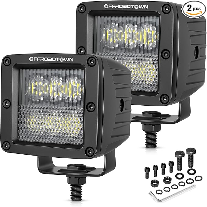 LED Cubes, OFFROADTOWN 3inch 120W CREE LED Pods Driving Lights Cubes Ditch Light Off Road Lights Reverse Light for Truck Pickup UTV ATV SUV Boat 4x4 Car - Driving Combo