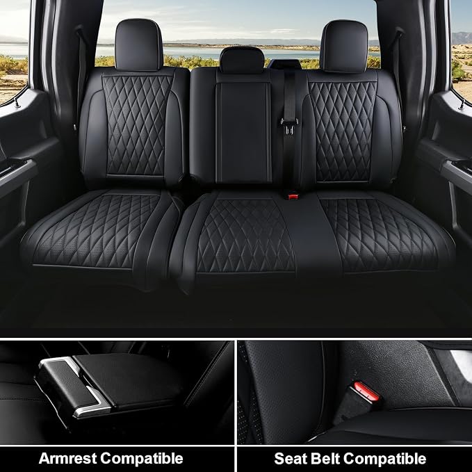 Coverado Leather Seat Covers Full Set Fit for Ford F150 F250 F350 F450, Waterproof Ford F150 Truck Seat Covers Fit for 2015-2026 F150 and 2017-2026 F250 F350 F450 (Black)