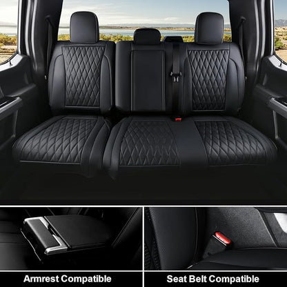 Coverado Leather Seat Covers Full Set Fit for Ford F150 F250 F350 F450, Waterproof Ford F150 Truck Seat Covers Fit for 2015-2026 F150 and 2017-2026 F250 F350 F450 (Black)