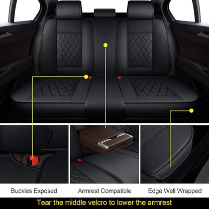 MIROZO Seat Covers Full Set,Car Seat Covers Black Car Seat Protector Waterproof Automotive Seat Covers Front and Back Fit for Most Sedan, Truck and SUV
