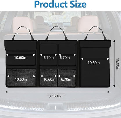 Hovom Car Trunk Organizer, Large Capacity Trunk Organizer for SUV, Detachable Vehicle Seat Back Hanging Storage Organizer with Zippers, Waterproof Car Storage Bag with 7 Pockets (Black)
