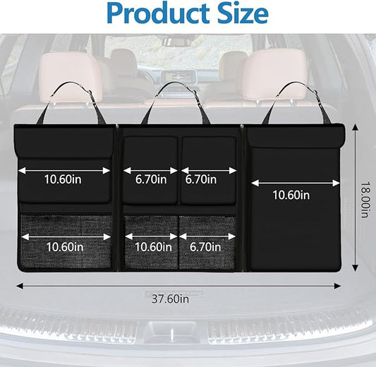Hovom Car Trunk Organizer, Large Capacity Trunk Organizer for SUV, Detachable Vehicle Seat Back Hanging Storage Organizer with Zippers, Waterproof Car Storage Bag with 7 Pockets (Black)