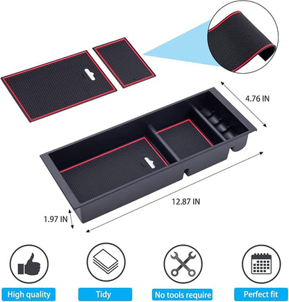 PIMCAR Center Console Organizer Tray for Ford F150 (2015-2020), Super Duty F250/F350/F450 (2017-2022), Expedition (2018-2024),ABS Plastic Single-Piece Design, Fits Factory Tray-Red Trim