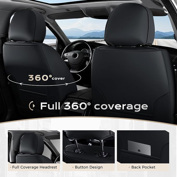 Coverado Front Seat Covers, Leather Car Seat Covers Luxury Automotive Seat Covers for Cars, Waterproof Car Seat Protectors Car Seat Cushion Universal Fit for Most Cars Trucks SUV Vehicles, Black&Gray