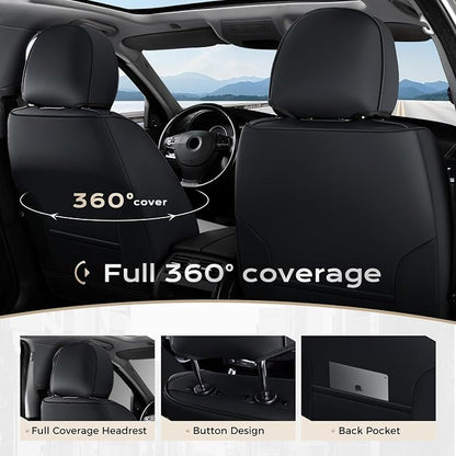 Coverado Front Seat Covers, Leather Car Seat Covers Luxury Automotive Seat Covers for Cars, Waterproof Car Seat Protectors Car Seat Cushion Universal Fit for Most Cars Trucks SUV Vehicles, Black&Gray