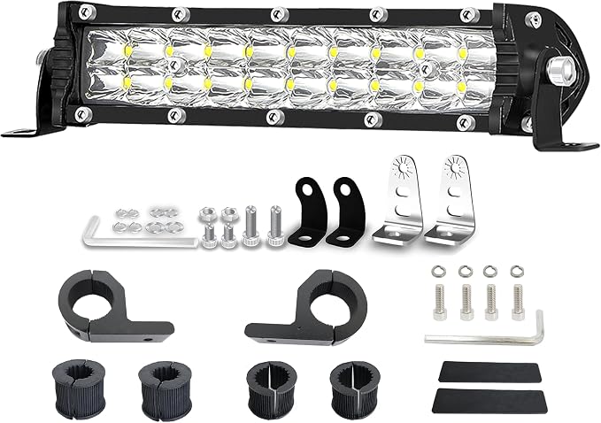 7 Inch Dirtbike Light Bar Kit, 60W 6000lm Motorcycle Pit Bike Off Road Riding LED Headlight with Handlebar Clamps and Rubbers, Fits for 7/8" Handlebars CRF XR TTR KLX MTB