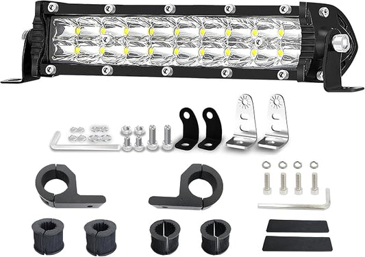 7 Inch Dirtbike Light Bar Kit, 60W 6000lm Motorcycle Pit Bike Off Road Riding LED Headlight with Handlebar Clamps and Rubbers, Fits for 7/8" Handlebars CRF XR TTR KLX MTB
