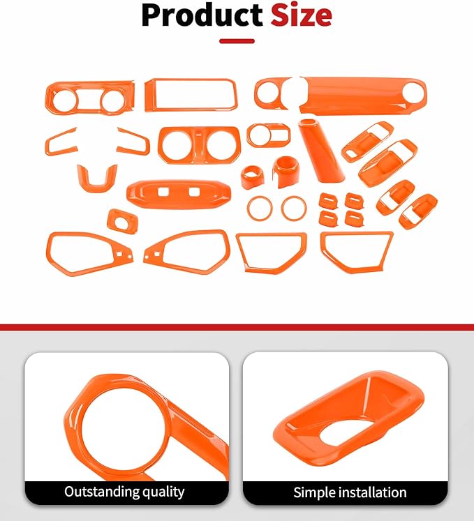 JWWY Interior Trim Kit Dress-Up Kit Decor Set Center Console Gear Shift Dashboard Panel,Door Window Switch Knob Speaker Cover Trim for 2024–2026 Jeep Wrangler JL JLU & Gladiator JT Oranger 28pcs