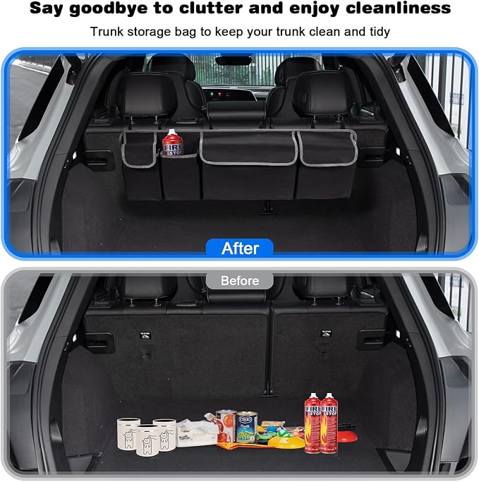 Trunk Organizer - Car Organizer, Foldable Trunk organizer for SUV/MPV/Truck, Collapsible Car Storage Bag with 4 Pockets, Black, 40.16"×11.02"