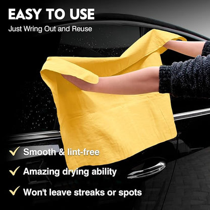 ARTIPOLY Premium Shammy Towel for Car Drying 2pk (26”x17”)-Super Absorbent Chamois Towel-Reusable shamies Towels for Cars, Bathroom,Pets, Dust Remove, No Spots/Streak/Scratch, Large, Yellow&Blue