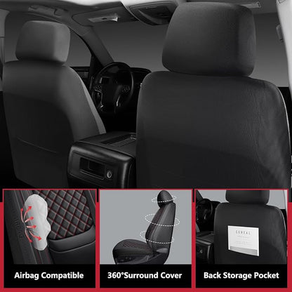 Ram 1500 Seat Covers 2009-2026 Front Pair, Truck Interior Sets with Lumbar Support Custom Fit for Dodge Ram 1500/2500/3500 Crew/Quad/Mega Cab Bighorn Longhorn Laramie Tradesman, Black Red