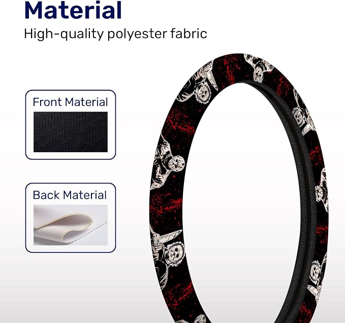 GENANY Horror Slasher Steering Wheel Cover, Non Slip Polyester Car Wheel Protector for Car SUV Truck, Universal 15 Inch