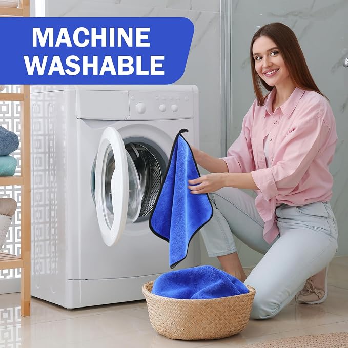 Tallew 12 Pcs Microfiber Towels for Cars, 800 GSM Plush Drying Cleaning Cloth Bulk, 16 x 16 Inch Thick Absorbent Wash Detailing Towels for Car Polishing, House, Kitchen Cleaning(Gray and Blue)