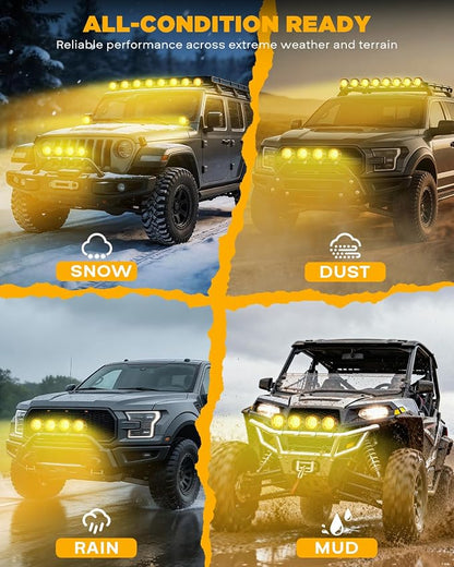 Auxbeam P4 Series 4 Inch Deep Amber Light Covers 2300K Dark Amber Tint Round Off-Road Light Lens Cap LED Pods Covers Reduce Glare for Fog & Dust Low Visibility, 2 Packs