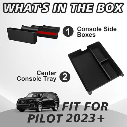 Muslogy For 2023+ Pilot Center Console Organizer & Shifter Storage Box Compatible with 2026 2025 2024 2023 Honda Pilot ABS Material Console Side Organizer Left & Right Set Console Inserts Storage
