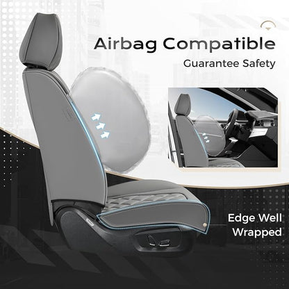 Coverado Car Seat Covers Front Seats and Back, Leather Seat Cover for Cars, Waterproof Seat Covers Full Set Universal Seat Covers Seats Protectors Car Seat Cushion Fit for Most Car - Gray