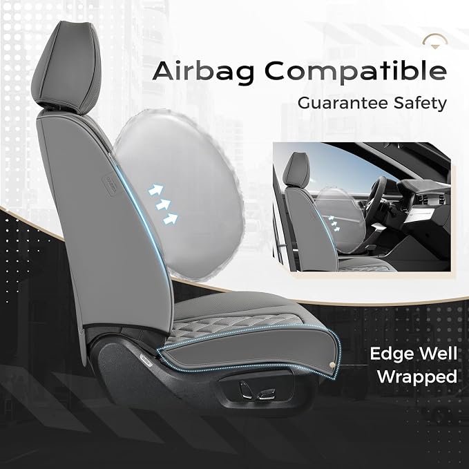 Coverado Car Seat Covers, Front Seat Cover, 2 Pack Luxury Faux Leather Seat Covers for Cars, Waterproof Car Seat Protector Car Seat Cushion, Universal Automotive Seat Covers Fit for Most Cars - Gray