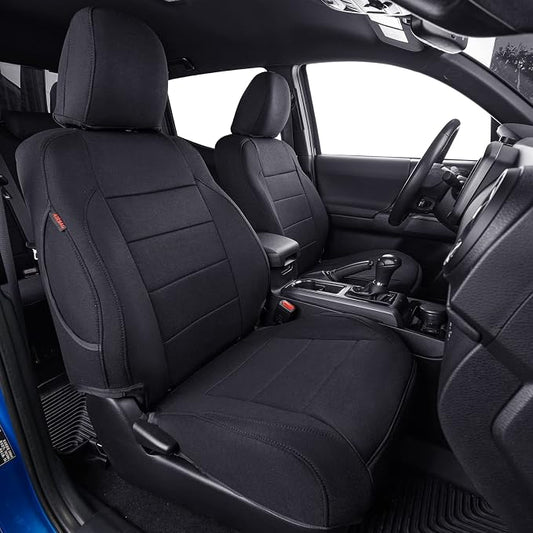 Coverdream Tacoma Polyester Seat Covers Full Set for 2024-2026 Toyota Tacoma Double/Crew Cab SR,SR5,TRD Sport,TRD Off-Road,Limited Pickup,Fully Covered Breathable Car Seat Protector Black Seat Cushion