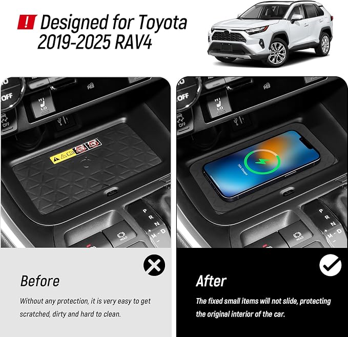 3PCS Center Console Organizer Compatible with Toyota 2019-2025 RAV4 Hybrid, Prime (PHEV) Accessories ABS Plastic & Silicone Material Center Console Liner Tray